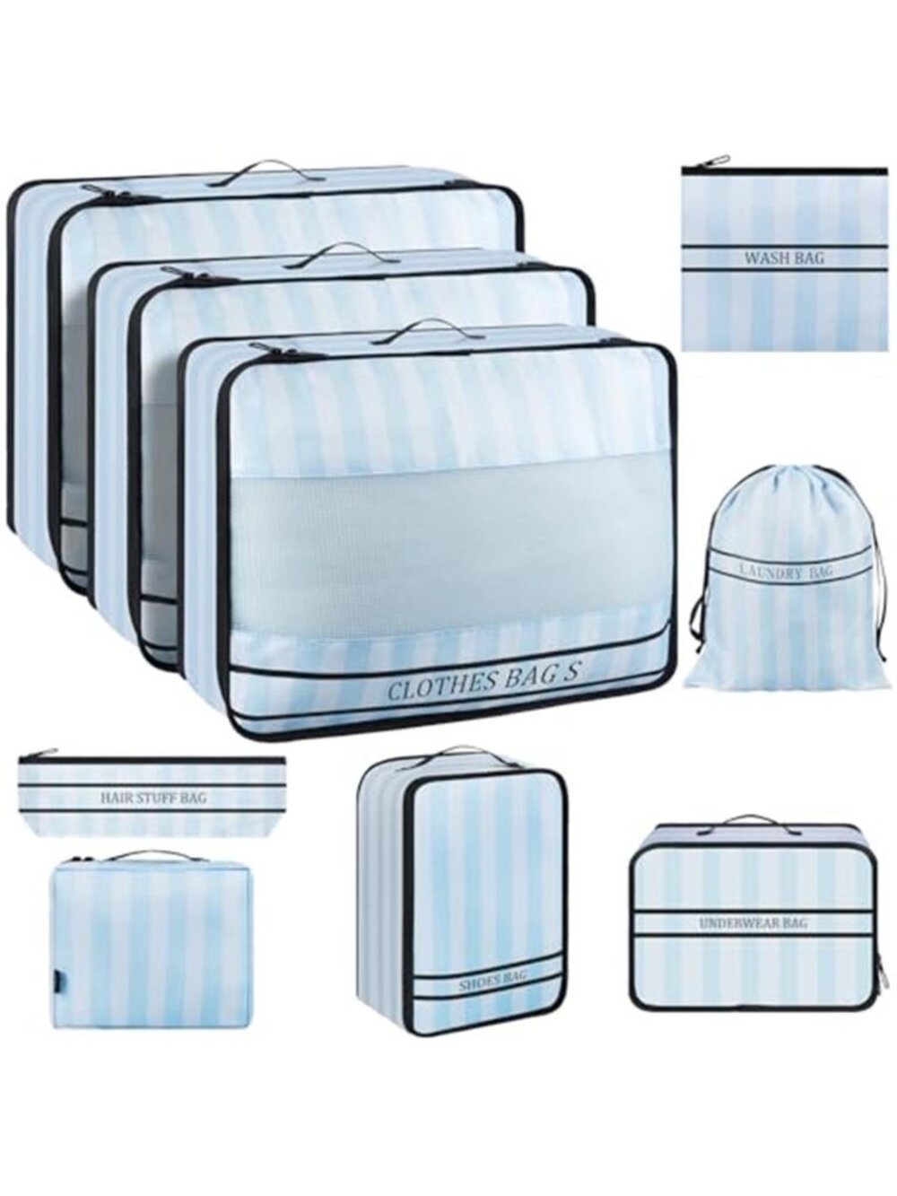 9 Set Packing Cubes Travel Organizer Carry On Luggage Bag Blue Shoe Laundry